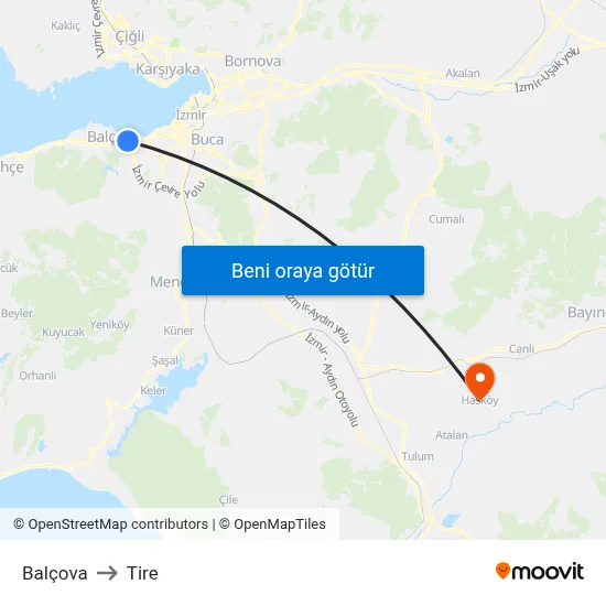 Balçova to Tire map
