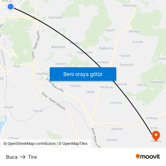 Buca to Tire map
