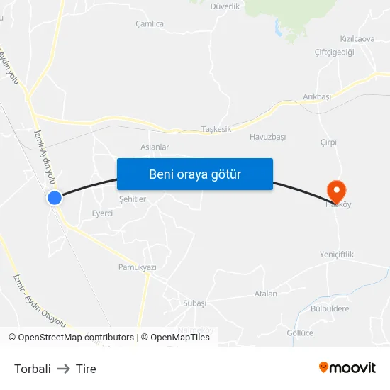 Torbali to Tire map
