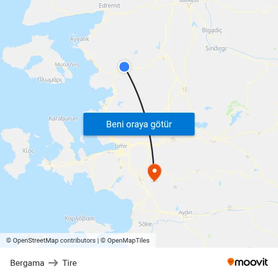 Bergama to Tire map