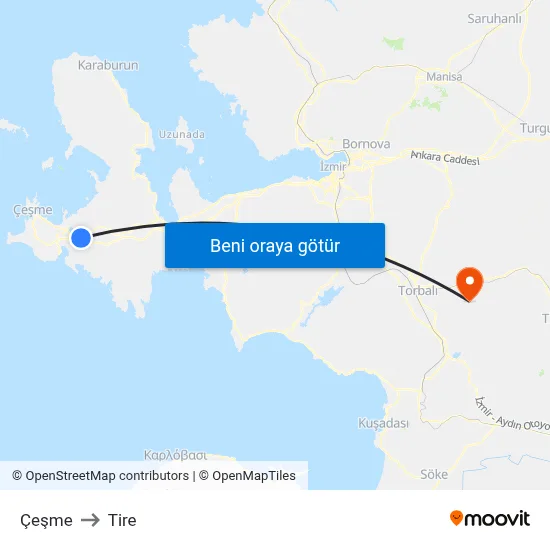 Çeşme to Tire map