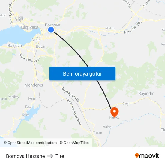 Bornova Hastane to Tire map