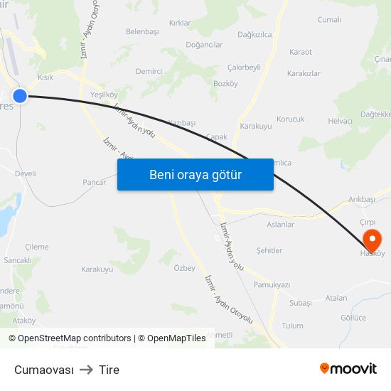 Cumaovası to Tire map