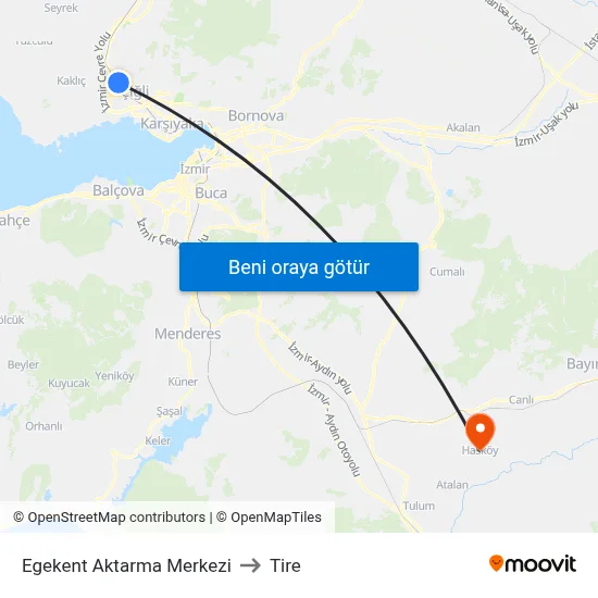 Egekent Aktarma Merkezi to Tire map