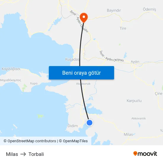 Milas to Torbali map
