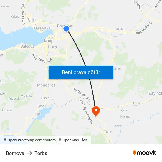 Bornova to Torbali map