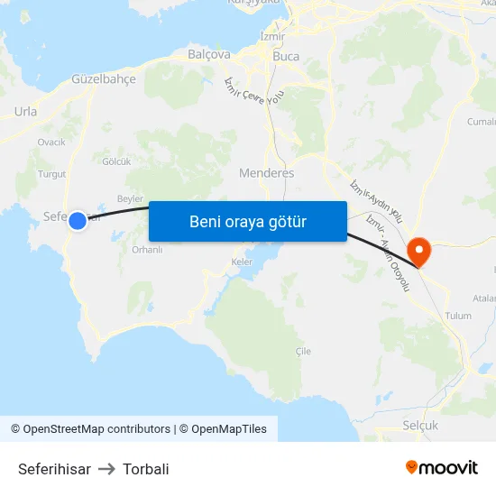 Seferihisar to Torbali map