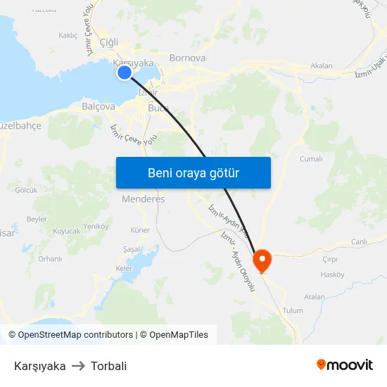 Karşıyaka to Torbali map