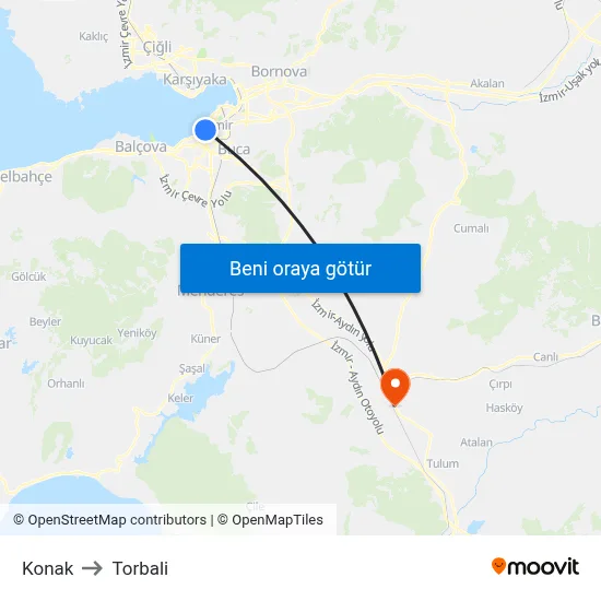 Konak to Torbali map