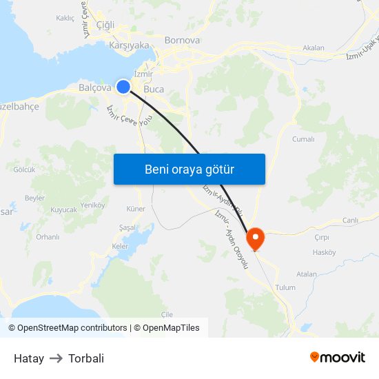 Hatay to Torbali map