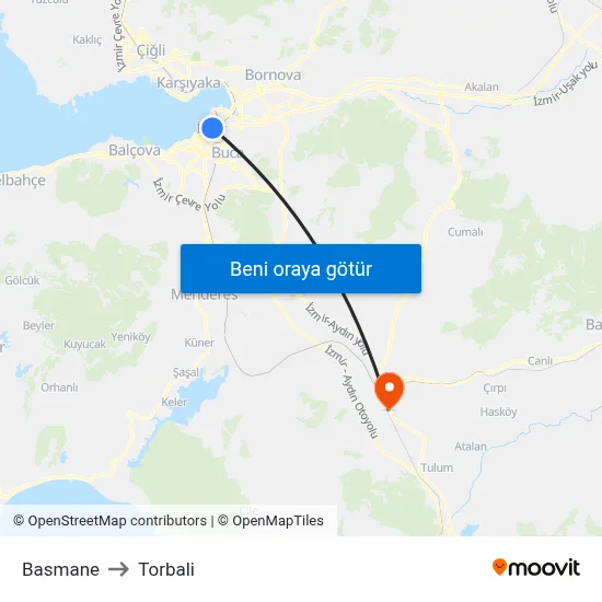 Basmane to Torbali map