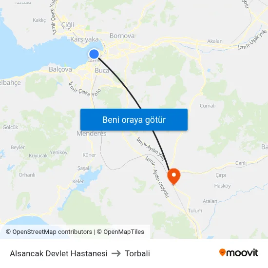 Alsancak Devlet Hastanesi to Torbali map