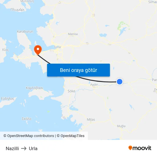 Nazilli to Urla map