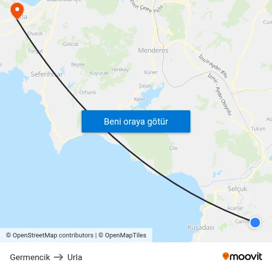 Germencik to Urla map
