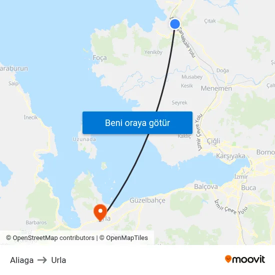 Aliaga to Urla map