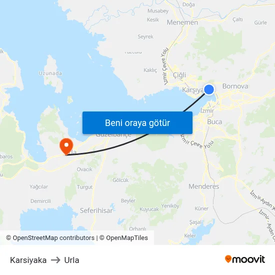 Karsiyaka to Urla map