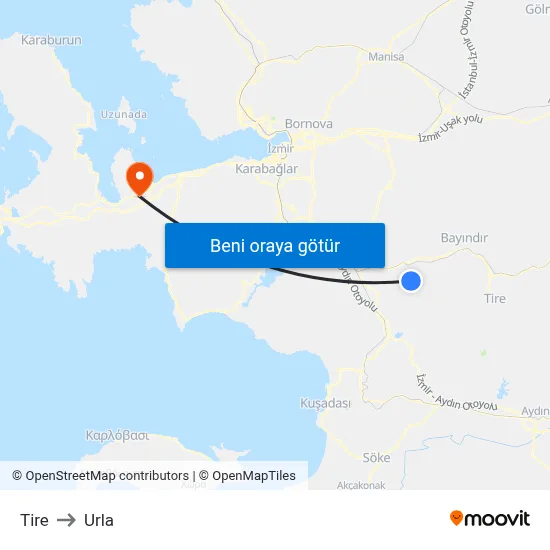 Tire to Urla map