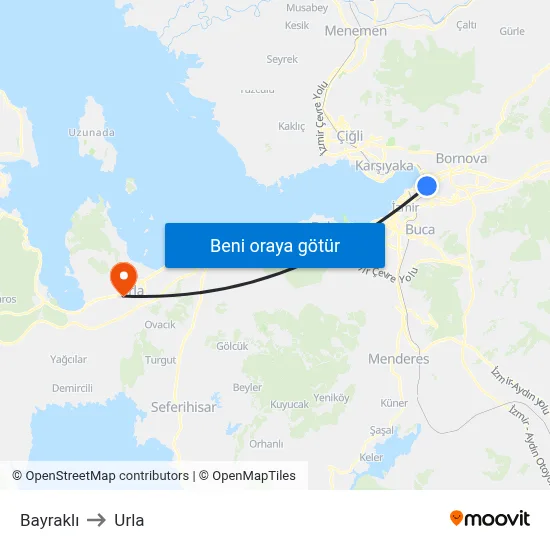 Bayraklı to Urla map