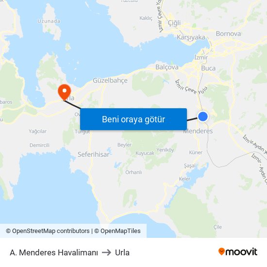 A. Menderes Havalimanı to Urla map