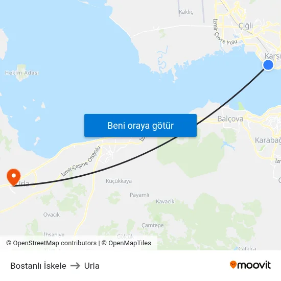 Bostanlı İskele to Urla map
