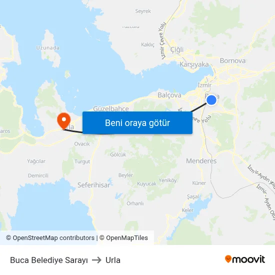 Buca Belediye Sarayı to Urla map
