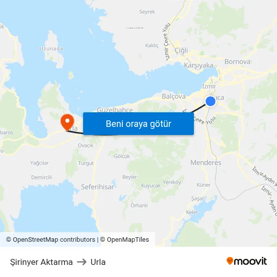 Şirinyer Aktarma to Urla map