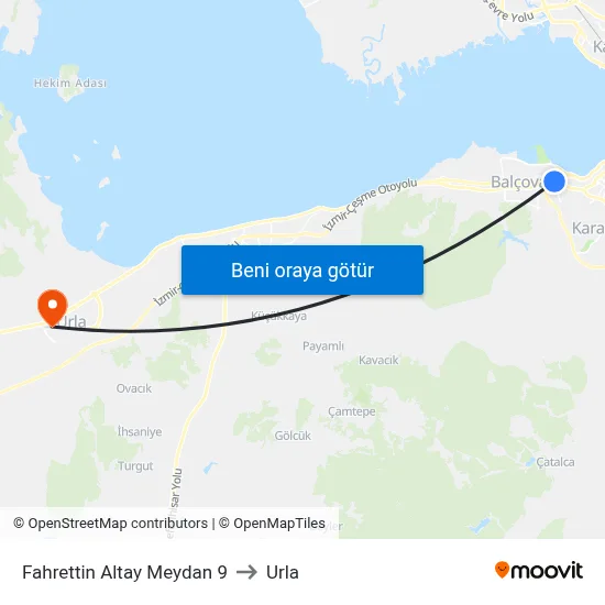Fahrettin Altay Meydan 9 to Urla map