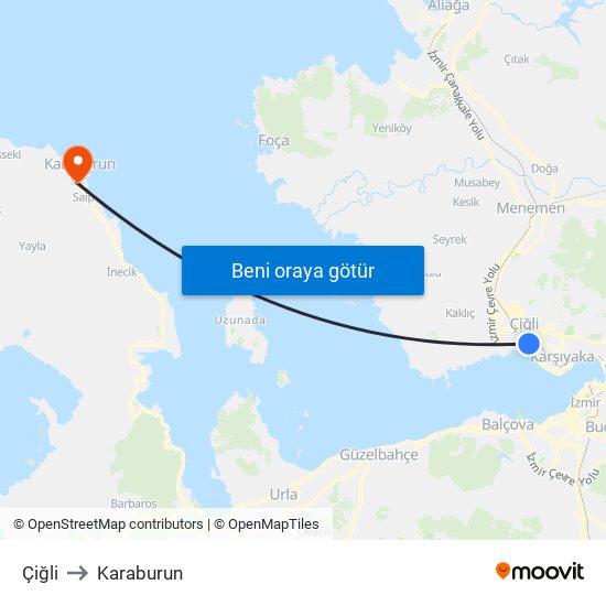 Çiğli to Karaburun map