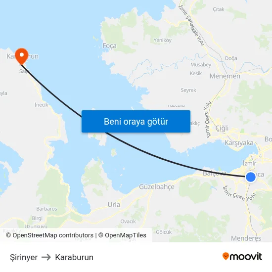 Şirinyer to Karaburun map