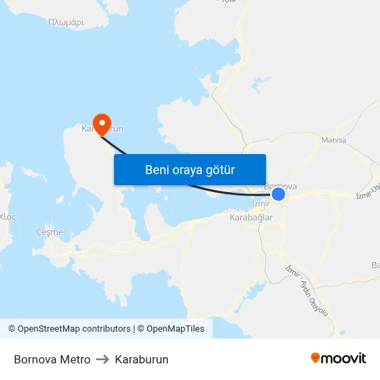 Bornova Metro to Karaburun map