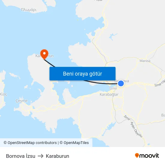 Bornova İzsu to Karaburun map