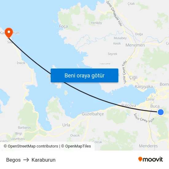 Begos to Karaburun map