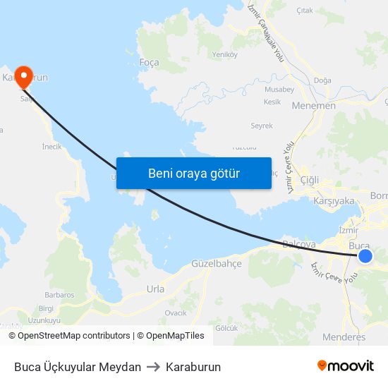 Buca Üçkuyular Meydan to Karaburun map