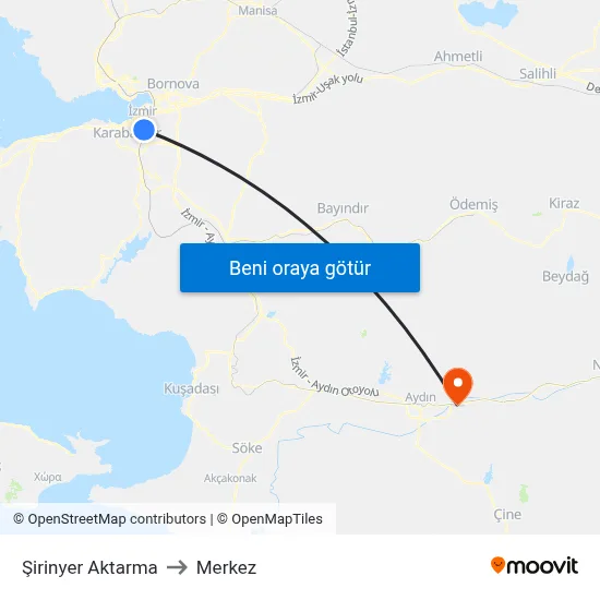 Şirinyer Aktarma to Merkez map