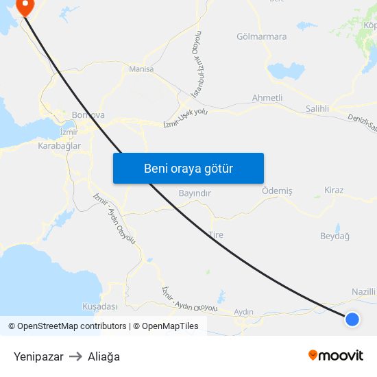 Yenipazar to Aliağa map