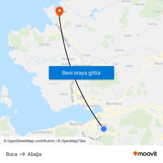 Buca to Aliağa map