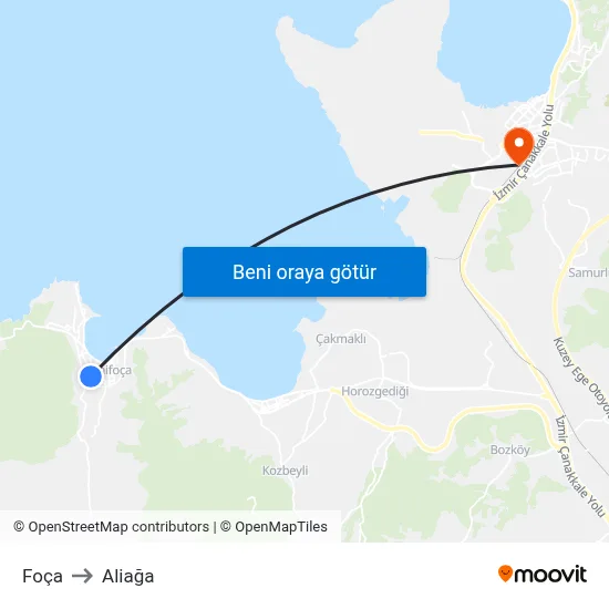 Foça to Aliağa map