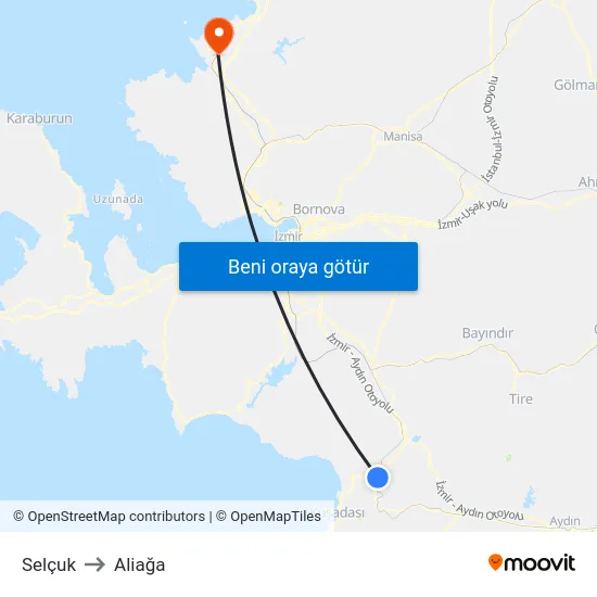 Selçuk to Aliağa map