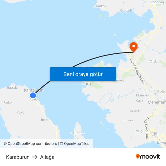 Karaburun to Aliağa map