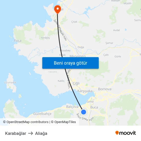 Karabağlar to Aliağa map