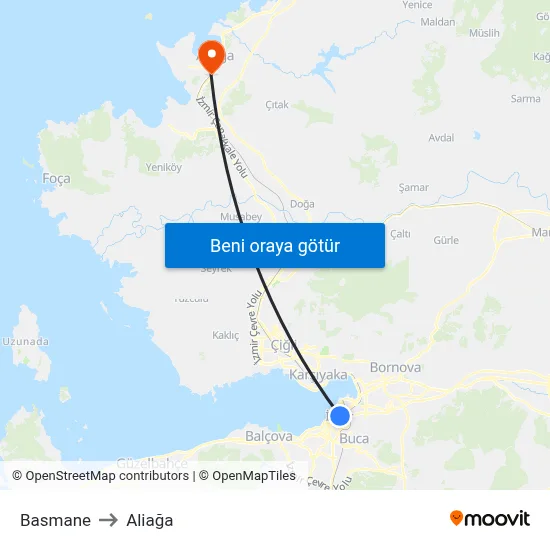 Basmane to Aliağa map