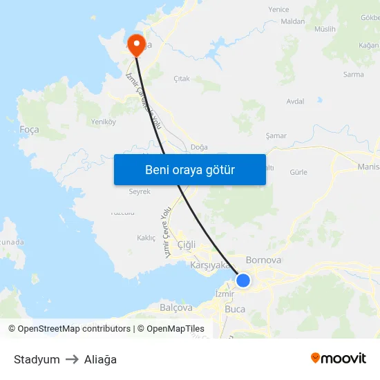 Stadyum to Aliağa map