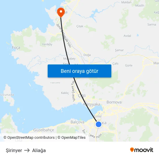 Şirinyer to Aliağa map