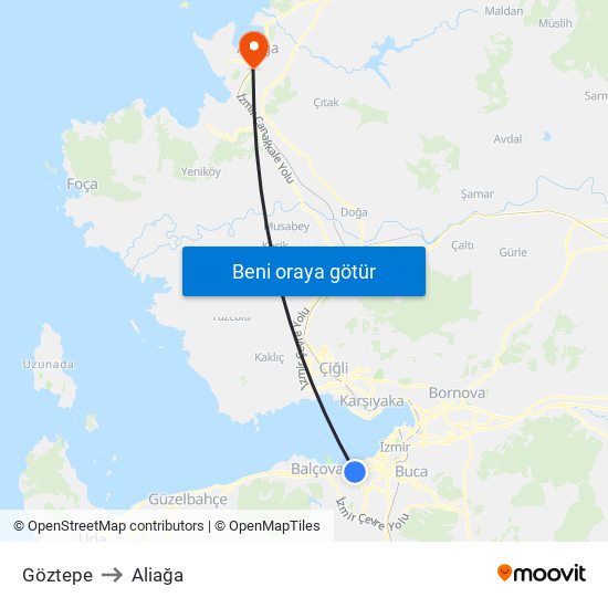 Göztepe to Aliağa map