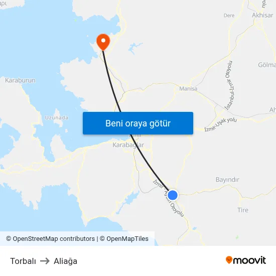 Torbalı to Aliağa map