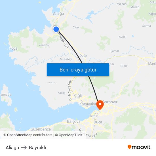 Aliaga to Bayraklı map