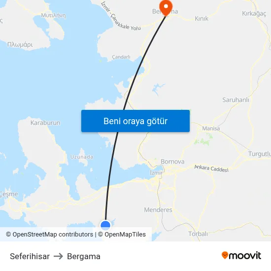 Seferihisar to Bergama map