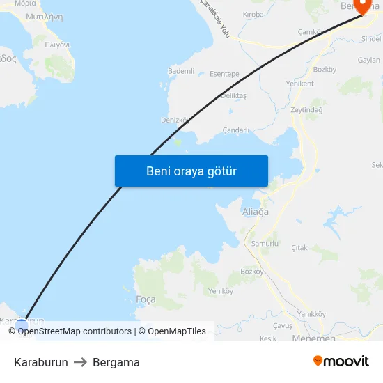 Karaburun to Bergama map