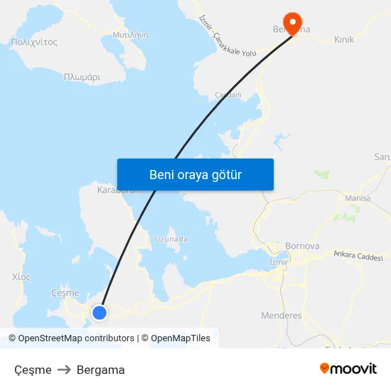 Çeşme to Bergama map