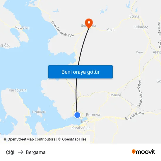 Çiğli to Bergama map